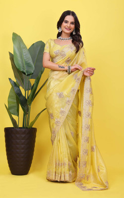 Camerfly Embroidered, Floral Print, Woven Bollywood Georgette Saree(Multicolor)