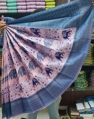 het designer studio Floral Print, Applique, Blocked Printed, Embroidered, Woven, Self Design Bollywood Georgette Saree(Pink, Blue)
