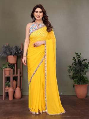 TTH Printed Bollywood Georgette Saree(Yellow)