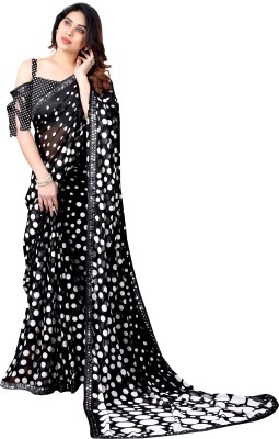 sarthi collection Printed, Woven, Embellished, Polka Print, Floral Print Bollywood Georgette, Crepe Saree(Black)