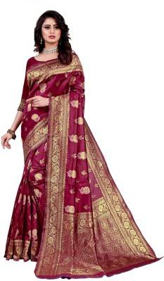 fFASHION Woven Banarasi Pure Silk, Art Silk Saree(Maroon)