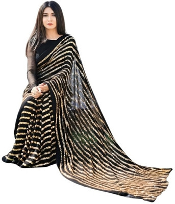 Julee Striped Bollywood Georgette Saree(Black)