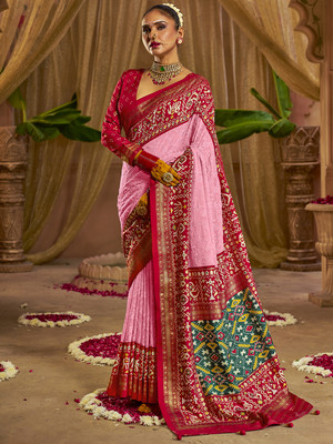 ANOUK Printed Patola Tussar Silk Saree(Multicolor)