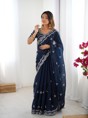 Divastri Embroidered Bollywood Silk Blend Saree(Blue)