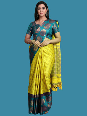 HouseOfCommon Woven Gadwal Art Silk, Jacquard Saree(Yellow)