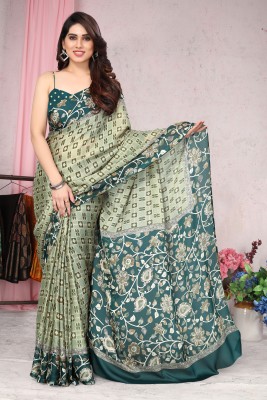 MIRCHI FASHION Printed, Floral Print, Geometric Print Daily Wear Chiffon, Georgette Saree(Light Green, Dark Green)