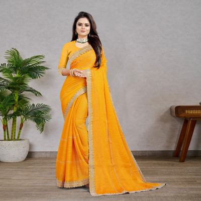 LAKHADATARI PRINTS Embellished Bollywood Georgette Saree(Yellow)