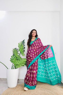 JASU CREATION Printed Handloom Pure Cotton Saree(Purple)