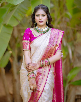 Geeta Store Printed Banarasi Chiffon Saree(Multicolor)
