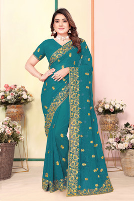 CHAMUNDA CREATION Embroidered Bollywood Georgette Saree(Light Green)