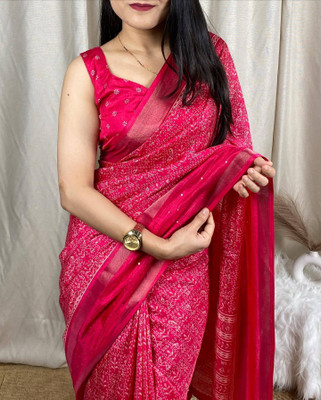 Sonika Fashions Printed Kalamkari Cotton Silk Saree(Pink)