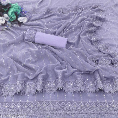 HERVALLY Embellished Bollywood Lycra Blend Saree(Purple)