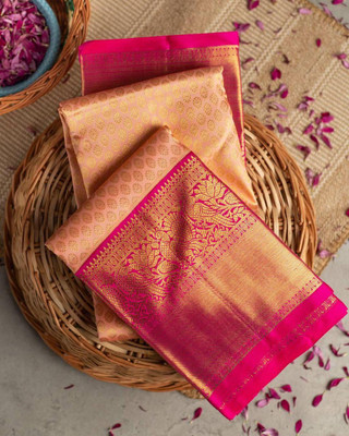 Rudr Venture Self Design Banarasi Cotton Silk Saree(Orange)