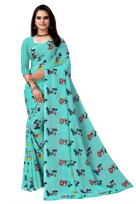 Kanooda Prints Printed Daily Wear Georgette Saree(Light Green)