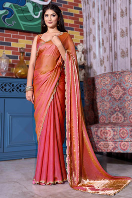 MADHUR HAND WORK ART Embroidered, Embellished Bollywood Georgette Saree(Orange)