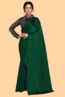 Ratan creation Solid/Plain Bollywood Satin Saree(Green)