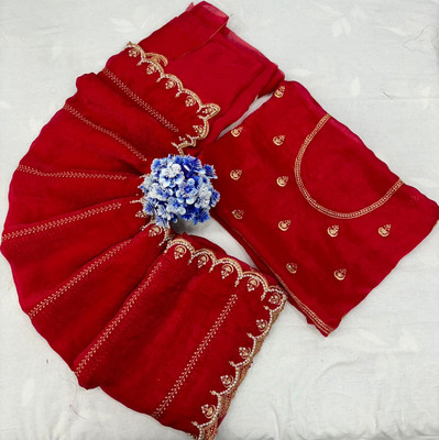 Sita Embroidered Bollywood Silk Blend Saree(Red)