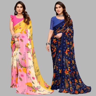 kashvi sarees Printed Bollywood Georgette Saree(Pack of 2, Multicolor)