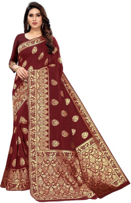 Pdfabrics Self Design Bollywood Jacquard Saree(Maroon)