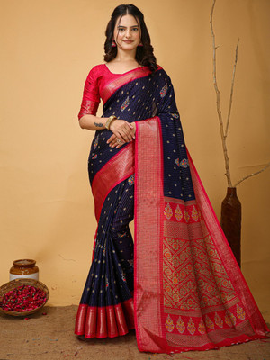 Anouk Rustic Printed Chinnalapattu Silk Blend Saree(Dark Blue)