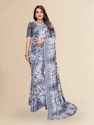 Moda Rapido Floral Print Daily Wear Georgette Saree(Grey)