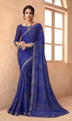 REBOOT FASHIONS Printed Bandhani Chiffon Saree(Blue)