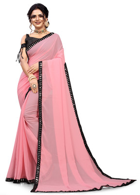 NESHVI ENTERPRISE Solid/Plain Bollywood Georgette Saree(Pink)