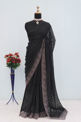ZOYAL ENTERPRISE Embellished Bollywood Georgette Saree(Black)