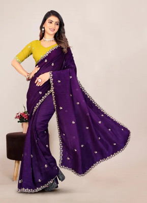 Zari and Ziba Embellished Bollywood Jimmy choo Saree(Purple)
