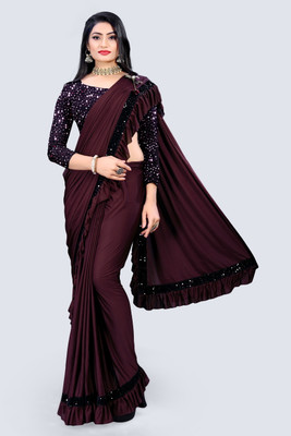 Mijashree Embellished Daily Wear Lycra Blend Saree(Maroon)