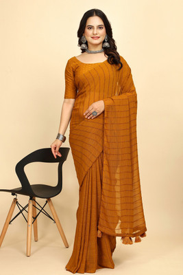 SHIV FASHION Embroidered Bollywood Chiffon Saree(Mustard)