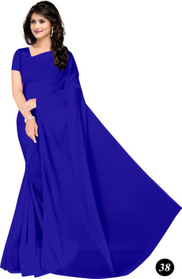 STAVA CREATION Solid/Plain Bollywood Georgette Saree(Dark Blue)