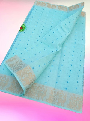 Happy Creation Woven Tant Cotton Blend Saree(Light Blue)