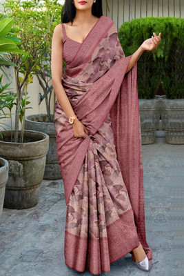JERAVI Enterprise Printed Kanjivaram Jacquard, Silk Blend Saree(Brown)