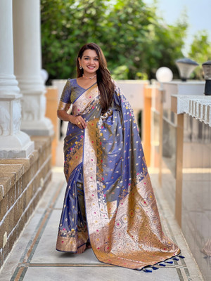 Pandadi Saree Woven Banarasi Cotton Silk Saree(Grey)