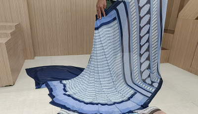 SHARIRI Printed, Self Design Daily Wear Georgette Saree(Dark Blue)