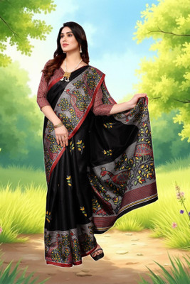 Gugaliya Printed Daily Wear Cotton Blend, Art Silk Saree(Multicolor)