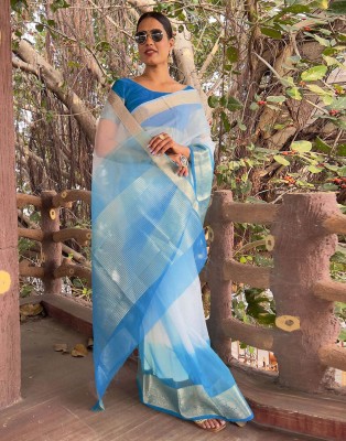 KOTHARI KS Solid/Plain Bandhani Organza Saree(Blue)