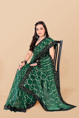 JAY RAMDEV FASHION Embroidered Bollywood Net Saree(Green)