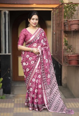 STAVA CREATION Printed Bollywood Cotton Silk Saree(Pink)