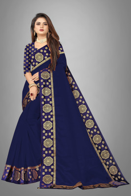 ONTIC LIFESTYLE Self Design Assam Silk Art Silk Saree(Blue)