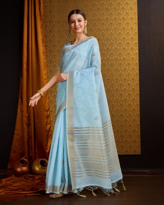 Divastri Woven Bollywood Linen Saree(Blue)