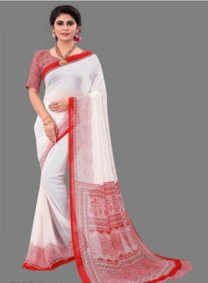 THESIYA FAB Printed, Self Design, Digital Print, Color Block, Blocked Printed, Woven, Checkered Daily Wear Georgette Saree(Red)