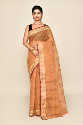 maa textile Self Design Tant Pure Cotton Saree(Beige)