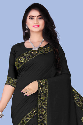 SHIVAYFAB Self Design Mysore Georgette, Art Silk Saree(Black)