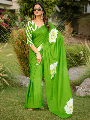SJY Digital Print Bollywood Linen Saree(Multicolor)