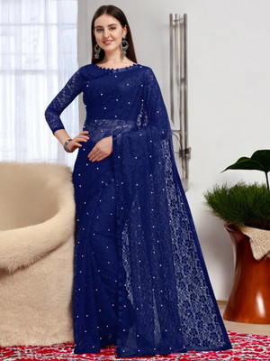 NORAFLEX Embroidered Bollywood Net Saree(Blue)