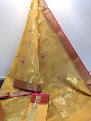 Sari Satva Self Design Bollywood Organza Saree(Yellow)
