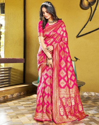 Samah Woven, Embellished, Self Design Banarasi Art Silk Saree(Pink, Gold)