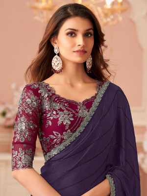Tasrika Solid/Plain Bollywood Georgette Saree(Purple)